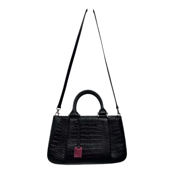 Etienne Aigner Black Crocodile-Embossed Satchel - Picture 13 of 14